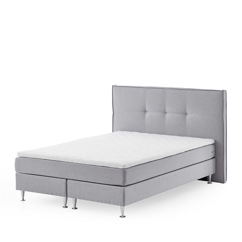 H3 Boxspringbett in Hellgrau Stoff & Chrom - Tuwedia