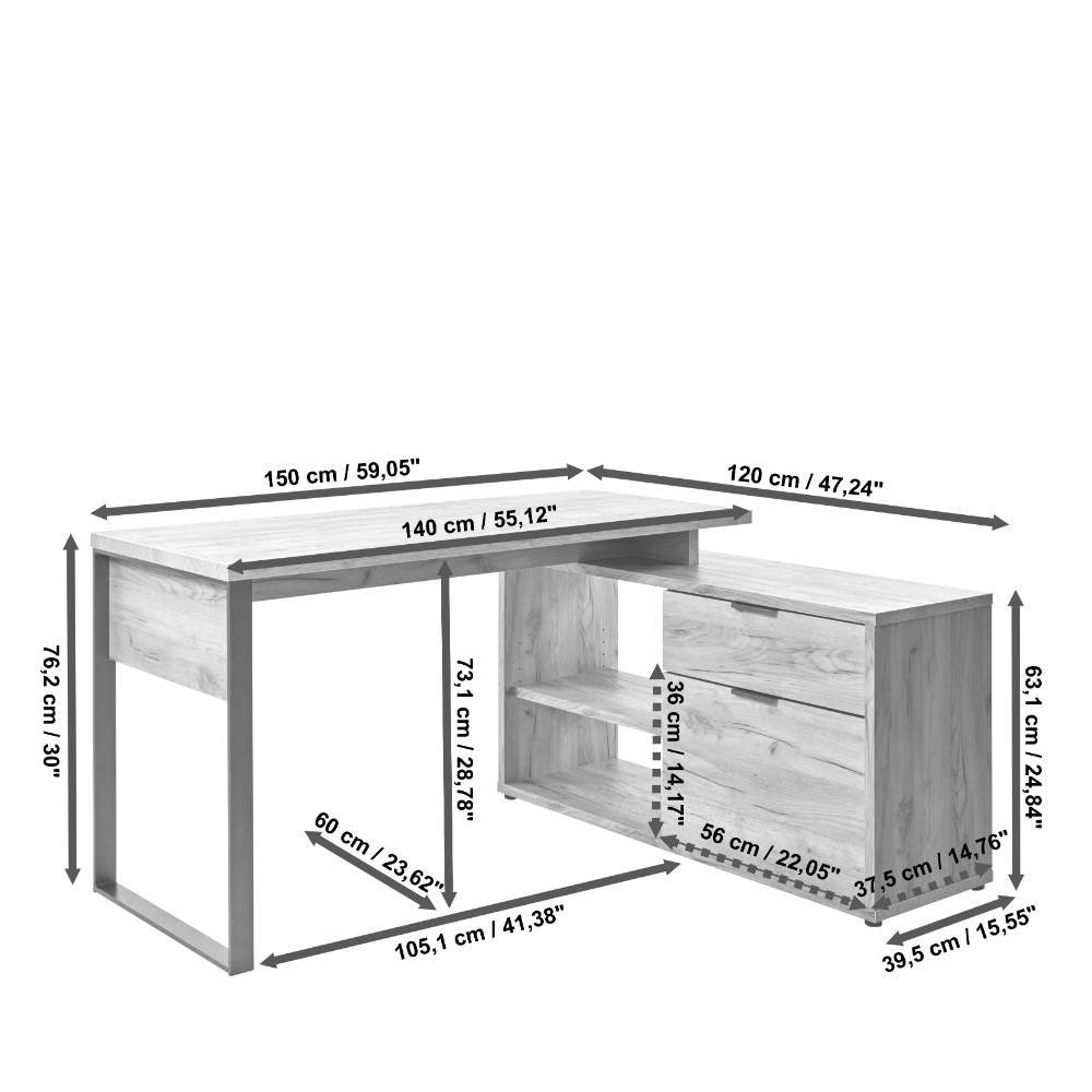 Winkel-Schreibtisch in Kerneiche Holzoptik - Estaguma