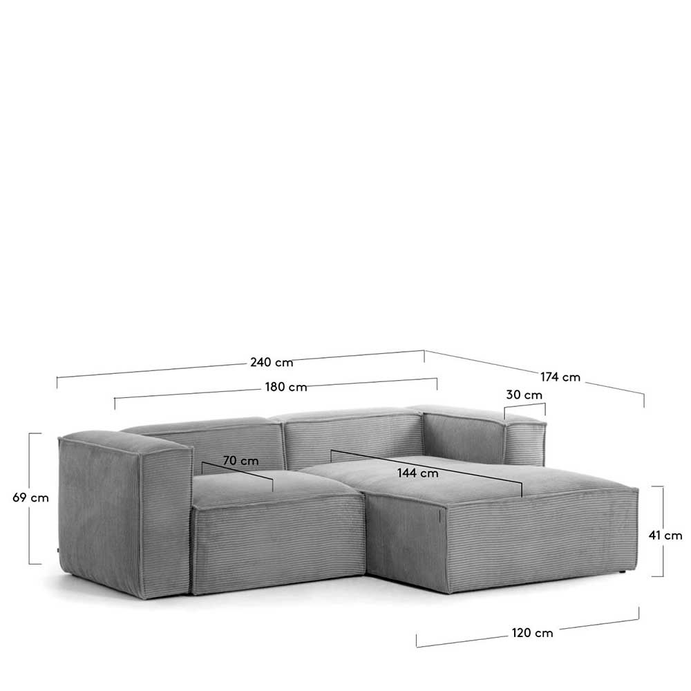 Modernes Breitcord Ecksofa in Grau - Hanyas