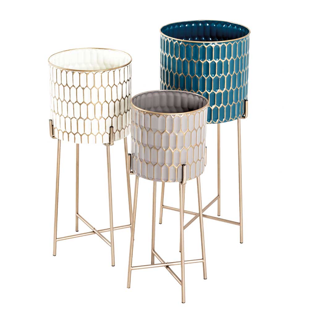 Blumentopf Trio in Weiß Taupe Petrol - Kaena (dreiteilig)