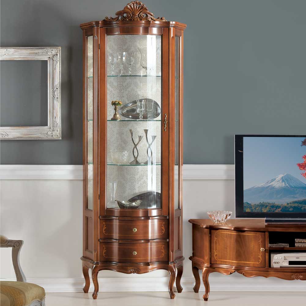 Nussbaum Furnier Wohnwand Barock Dentro 325cm breit (dreiteilig)
