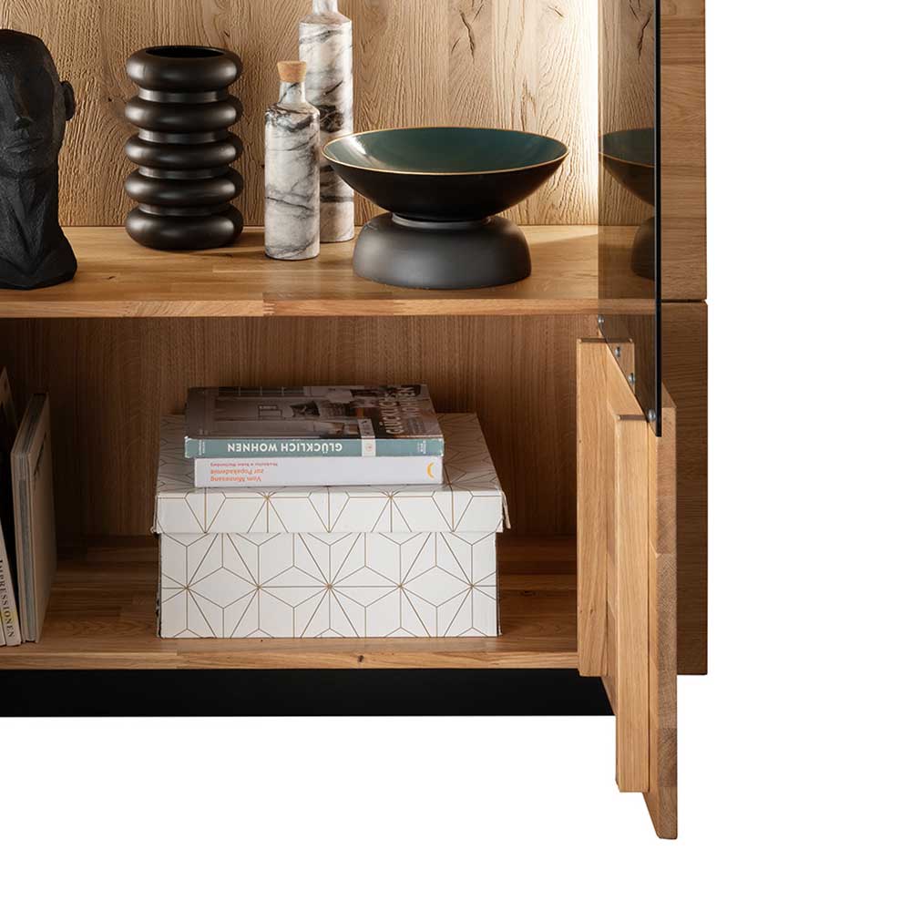 99x127x42 cm Wildeiche Highboard mit Rauchglas Einsätzen - Cibao