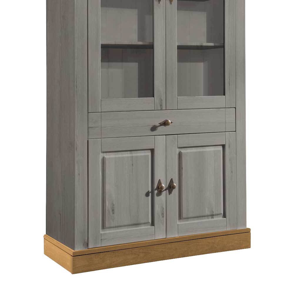 Vitrinenschrank Cempino in Grau und Natur
