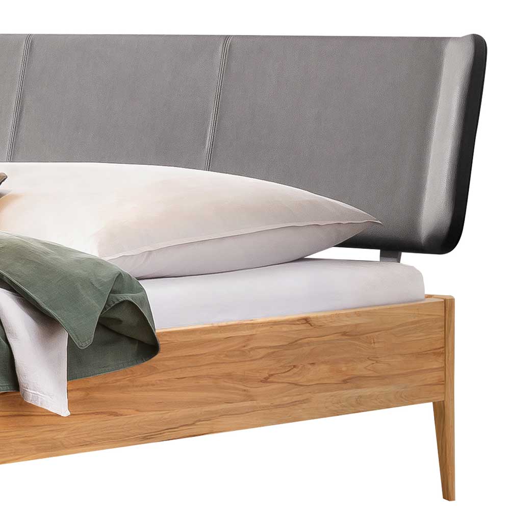 Bett aus Wildbuche massiv und Kunstleder - Padricio