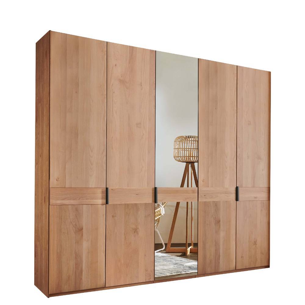 Großer fünftüriger Kleiderschrank aus teilmassivem Holz mit zwei Spiegeltüren – Murray