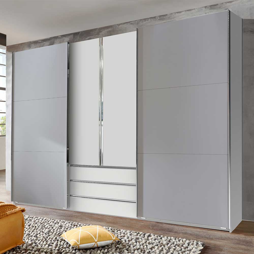 Moderner Kombi-Kleiderschrank in Weiß & Lichtgrau - Paisly