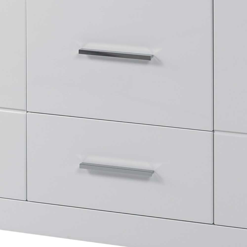 Weißes Sideboard mit Hochglanz Front Yulis & Chrom Metallgriffen