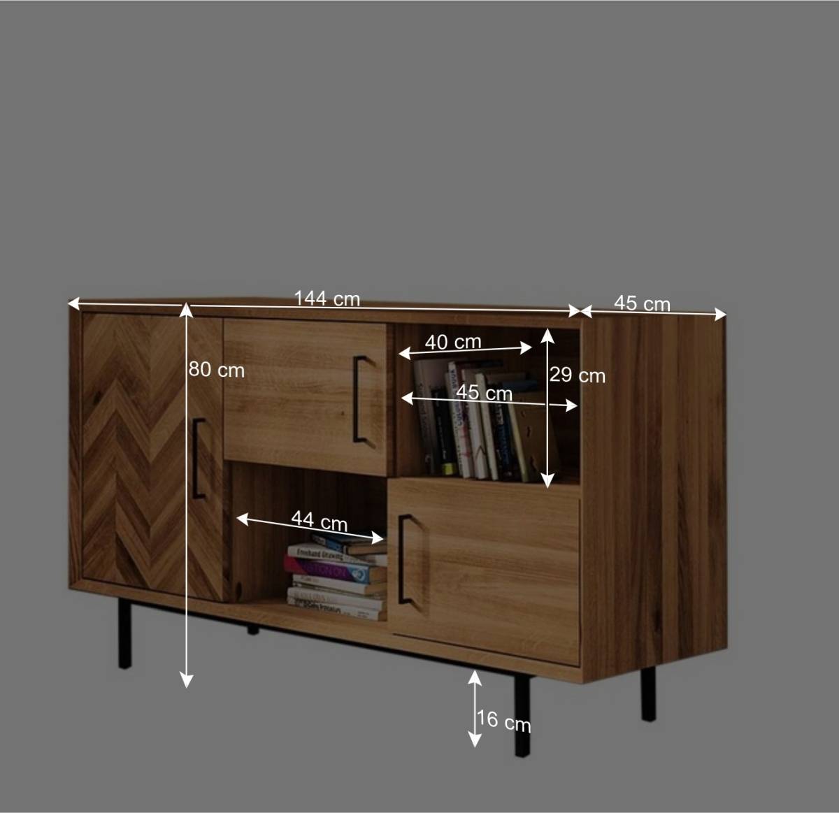 144x80x45 Wildeiche Schrank 3-türig & 3 Fächer - Kerfa