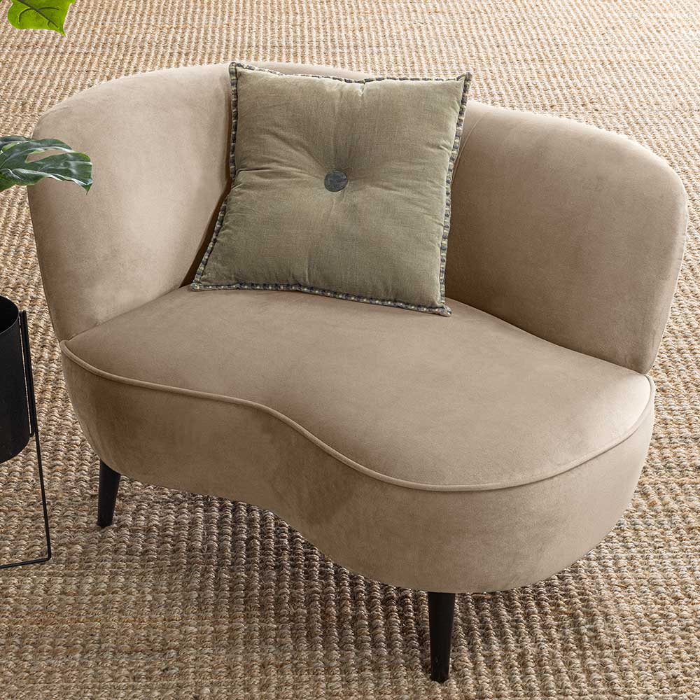 Design Sessel in Khaki Samtbezug - Griffina
