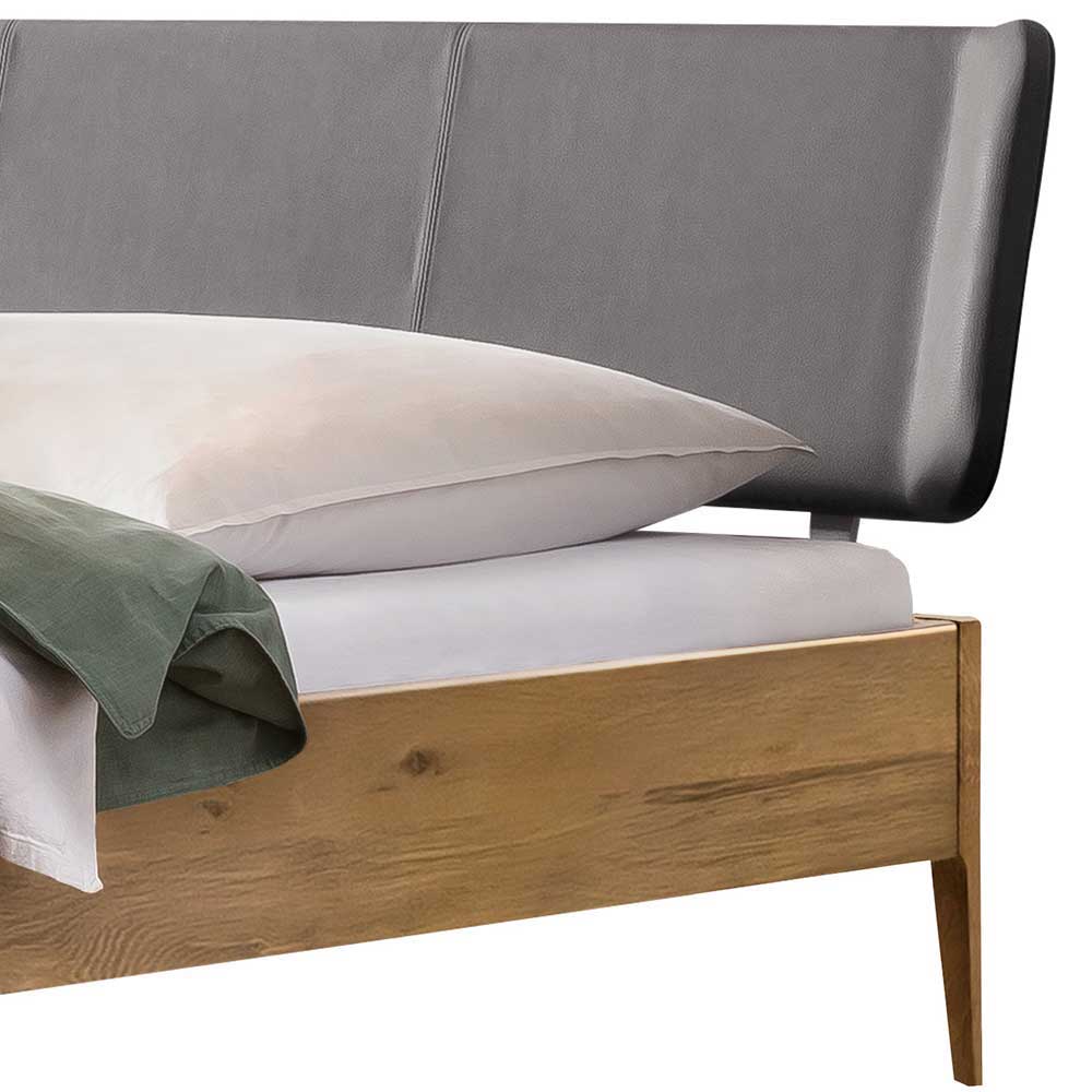 Wildeiche Doppelbett mit Kunstleder Kopfteil - Lucyanco