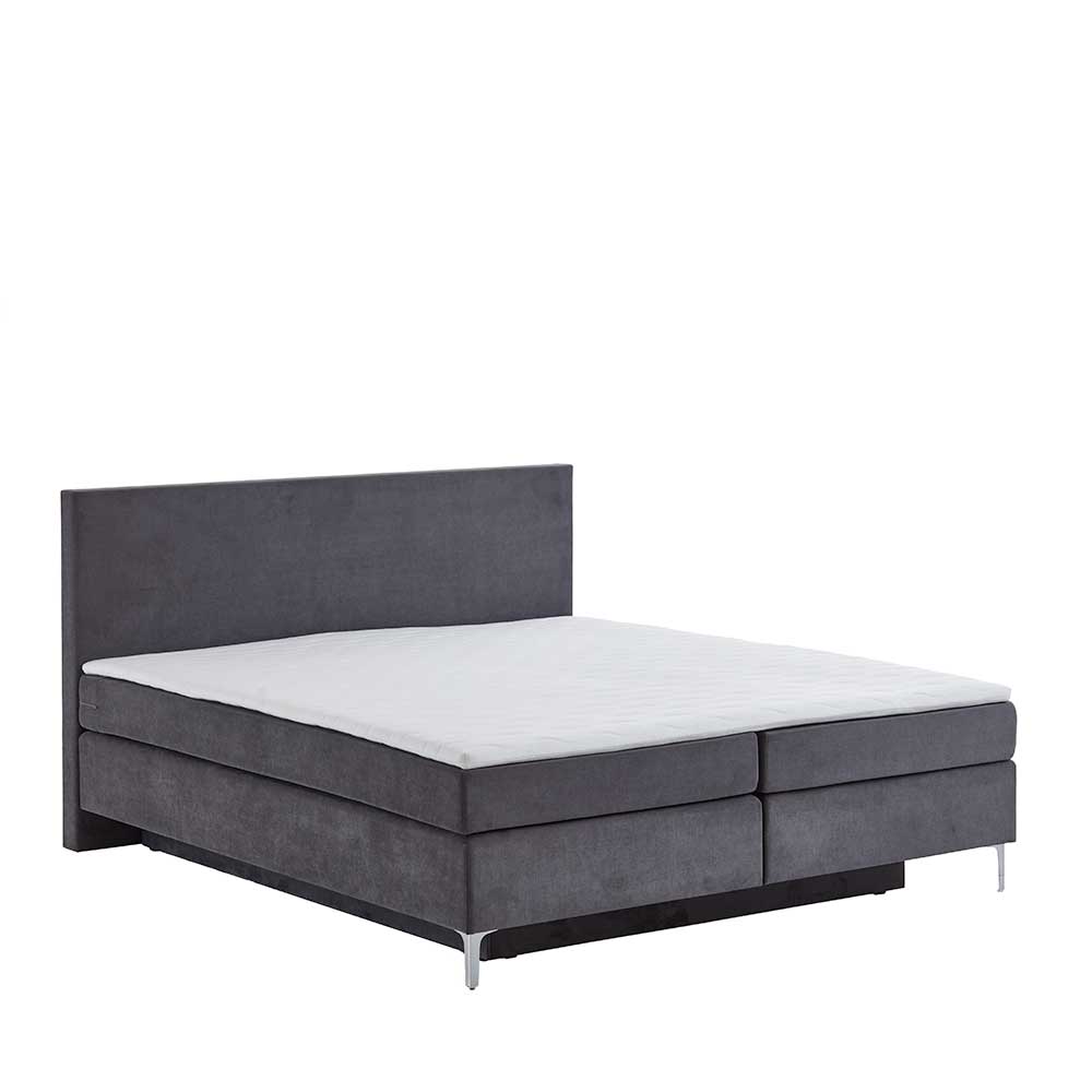 Dunkelgraues Boxspring-Bett mit Bettkasten - Jubby