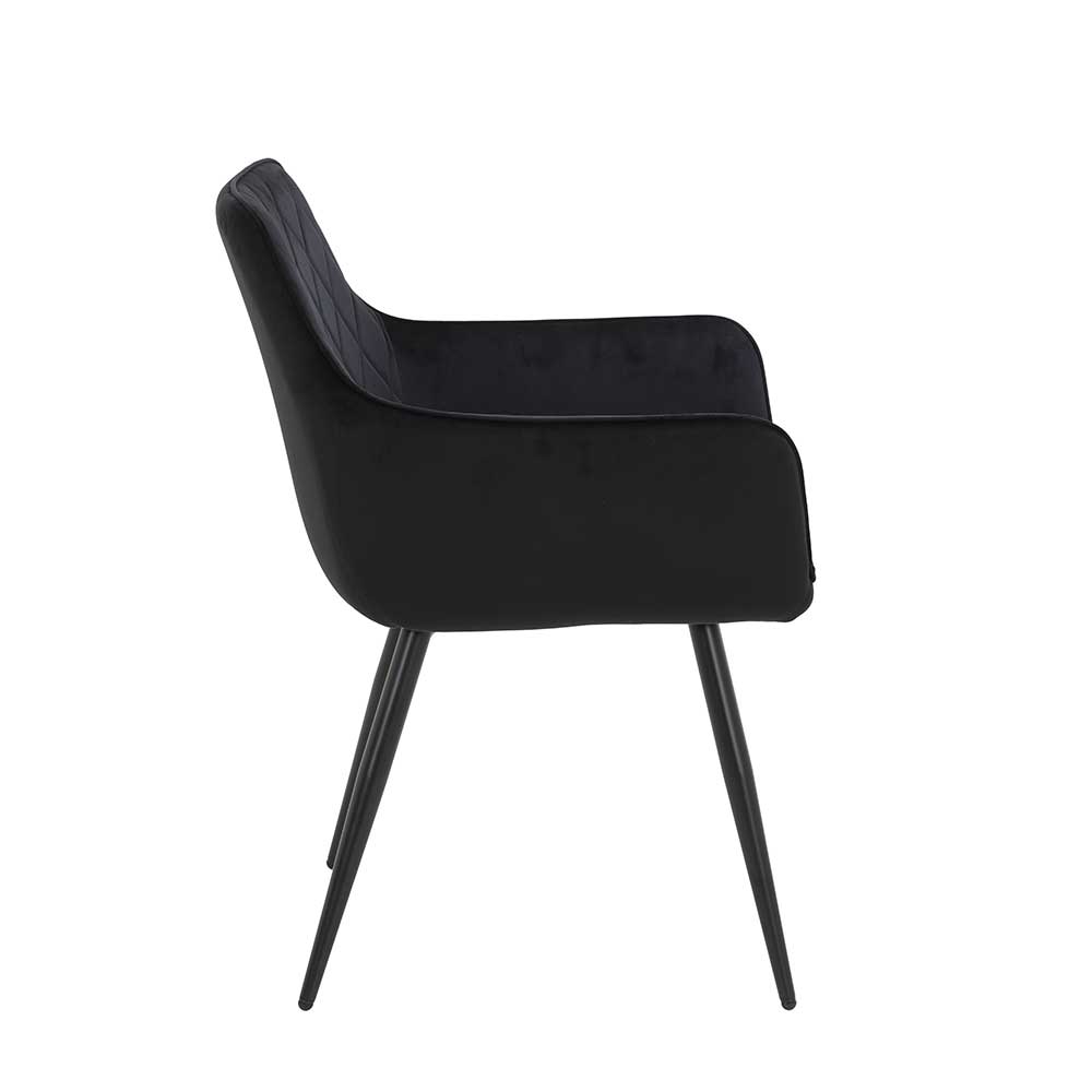 Samtvelours Tischsessel in Schwarz - Laromain (2er Set)