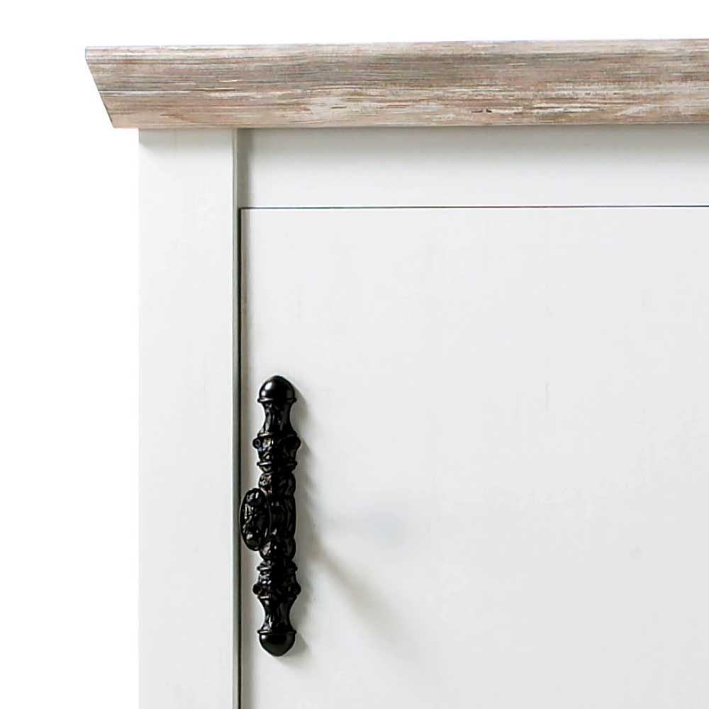 Schmales Highboard 1-türig Nedita in Weiß & Pinie Shabby Dekor
