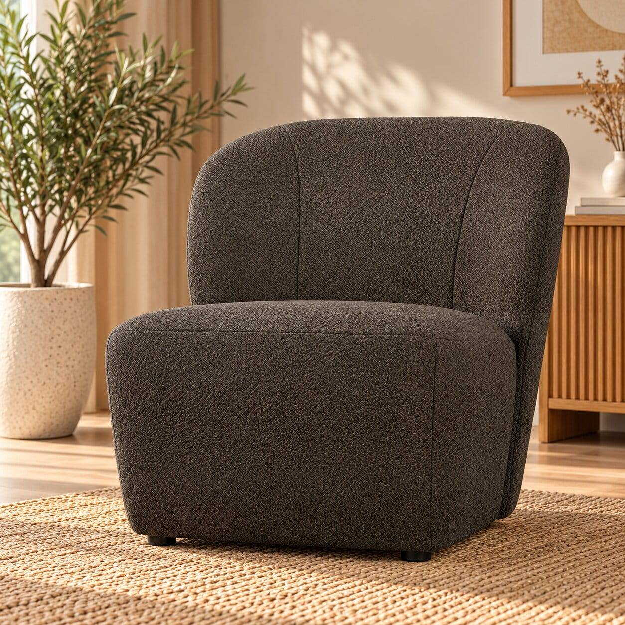 Boucle Designsessel in Dunkelbraun - Cresp