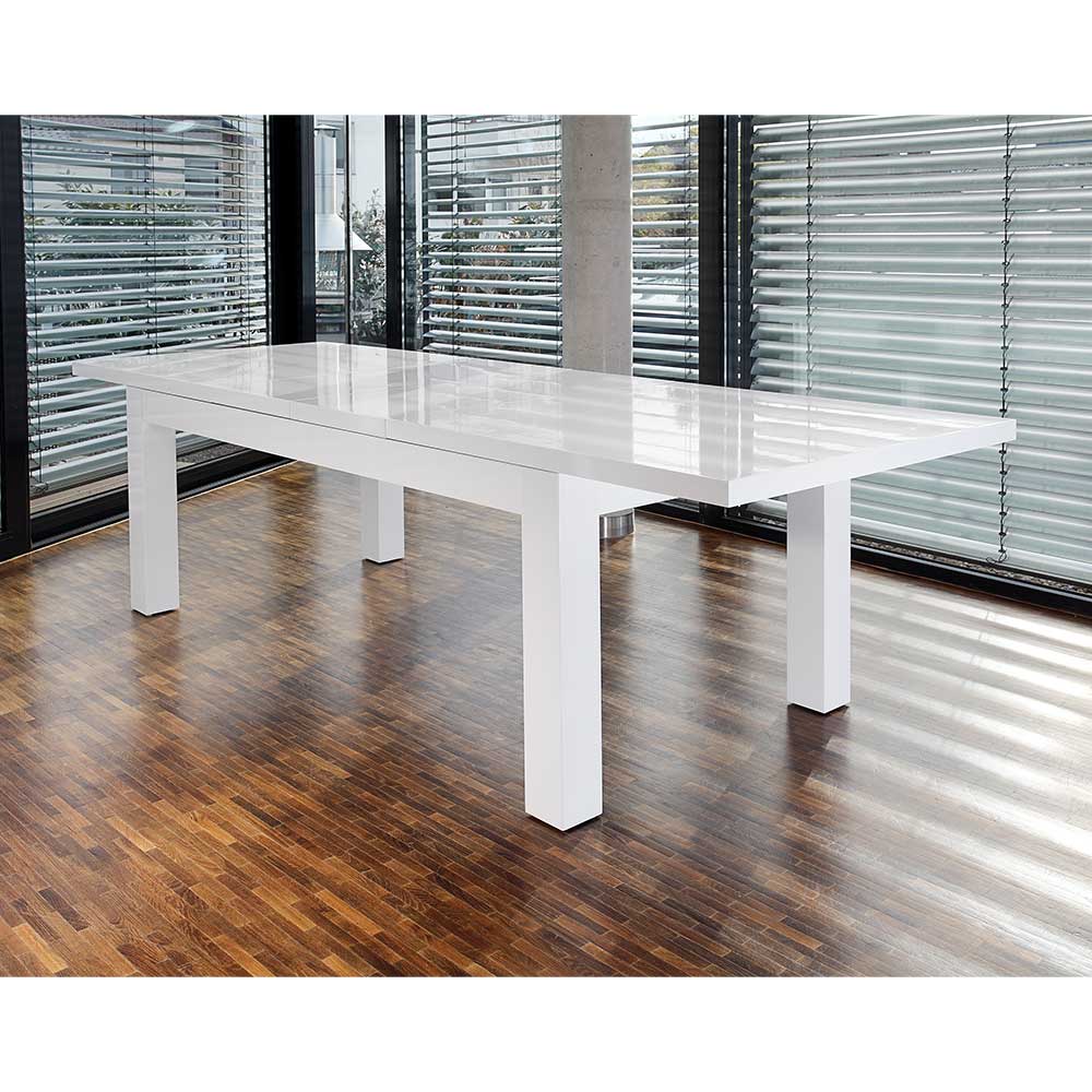 Moderner weißer Hochglanz Esstisch rechteckig ausziehbar im Esszimmer – Precio