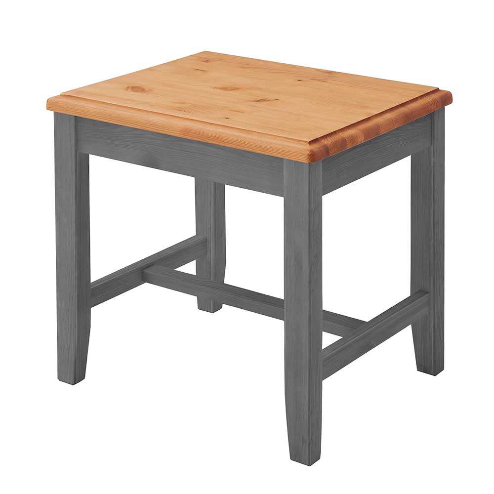 Holzhocker in Grau und Kiefer Laugenfarbig - Cempino