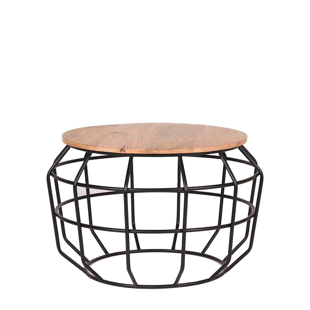 Runder Sofa Beistelltisch mit Holzplatte - Landon