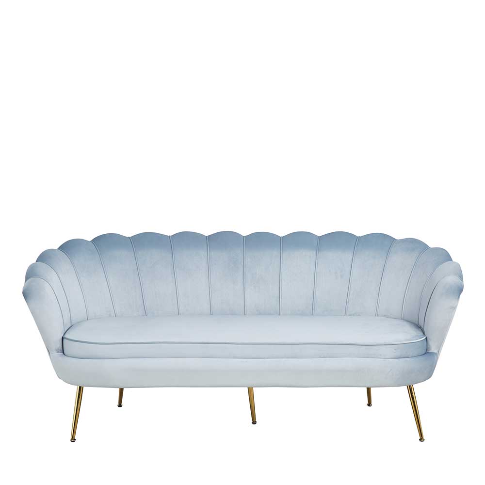 3er Samtsofa im Muscheldesign in Hellgrau - Montreal