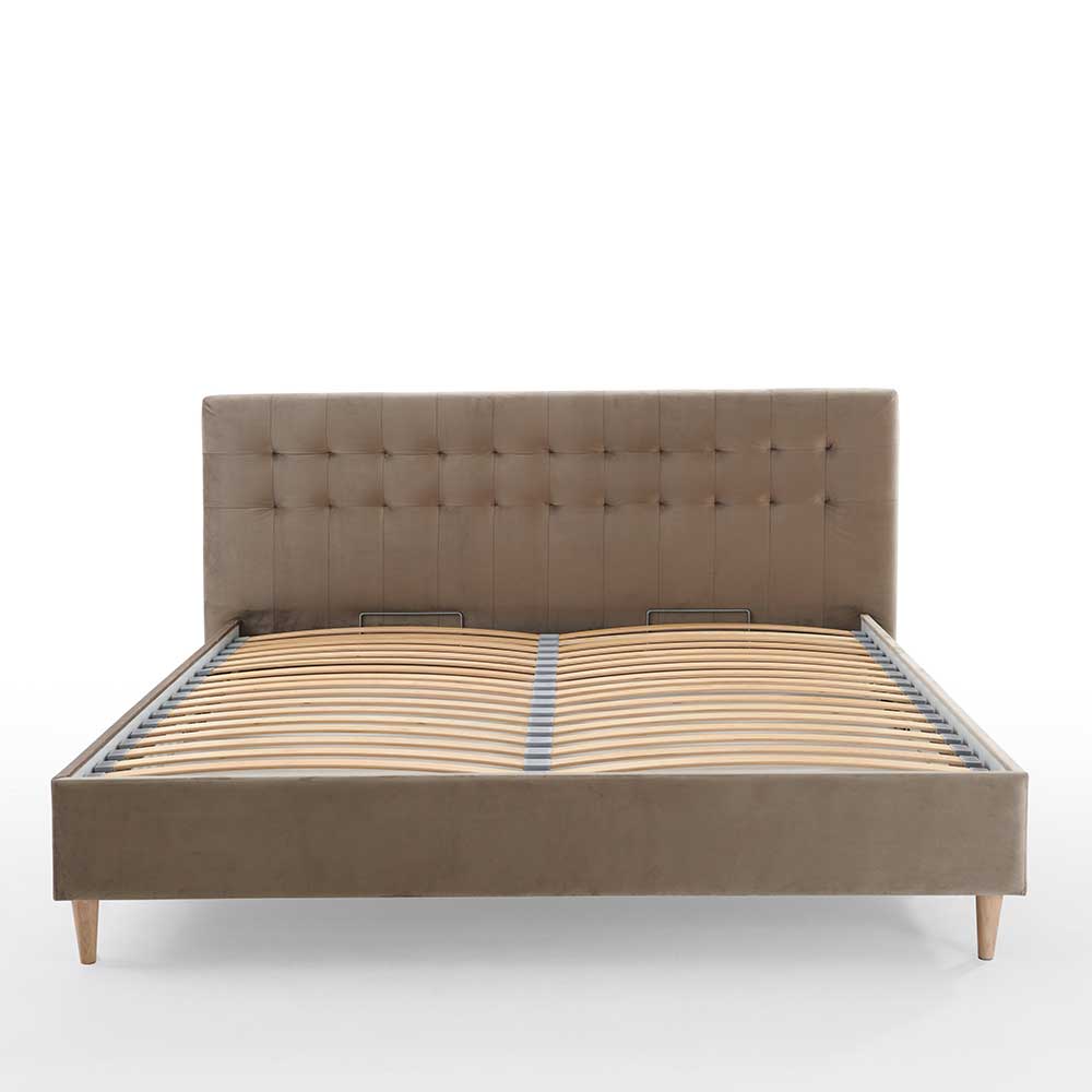 Samtbett in Taupe mit Bettkasten - Flight