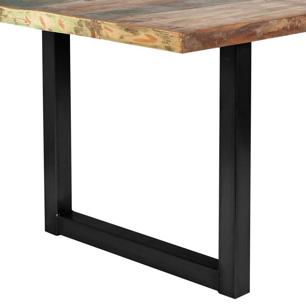 Mehrfarbiger Esstisch Altholz Shabby Chic Enjadara mit Stahl Schwarz