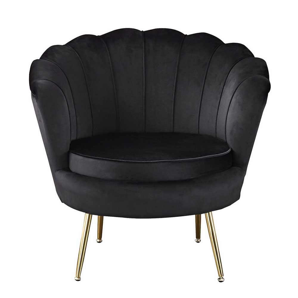 Retro Muschel Sessel in Schwarz Samt - Edrova