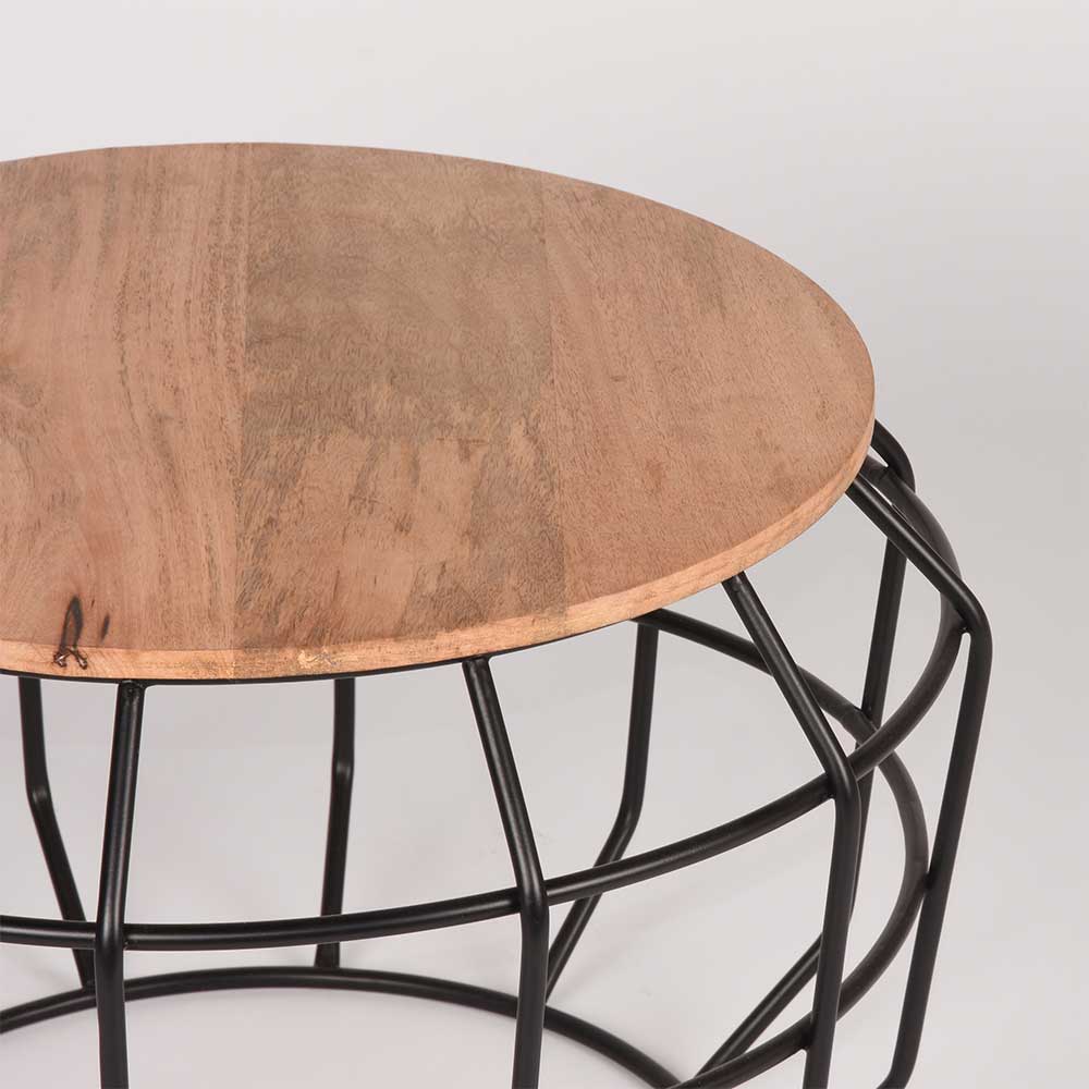 Runder Sofa Beistelltisch mit Holzplatte - Landon