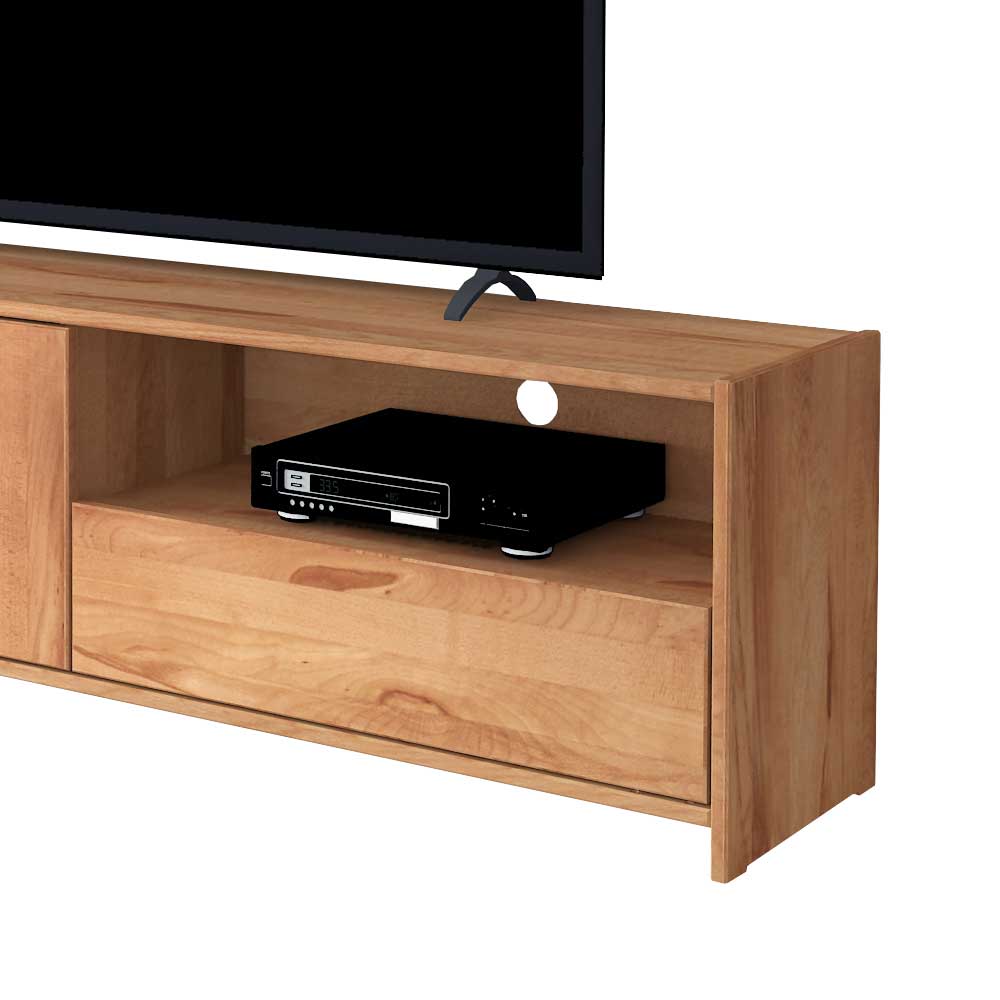 TV Lowboard aus Kernbuche Massivholz mit offenem Fach für Mediengeräte und praktischer Schublade – Salomonia