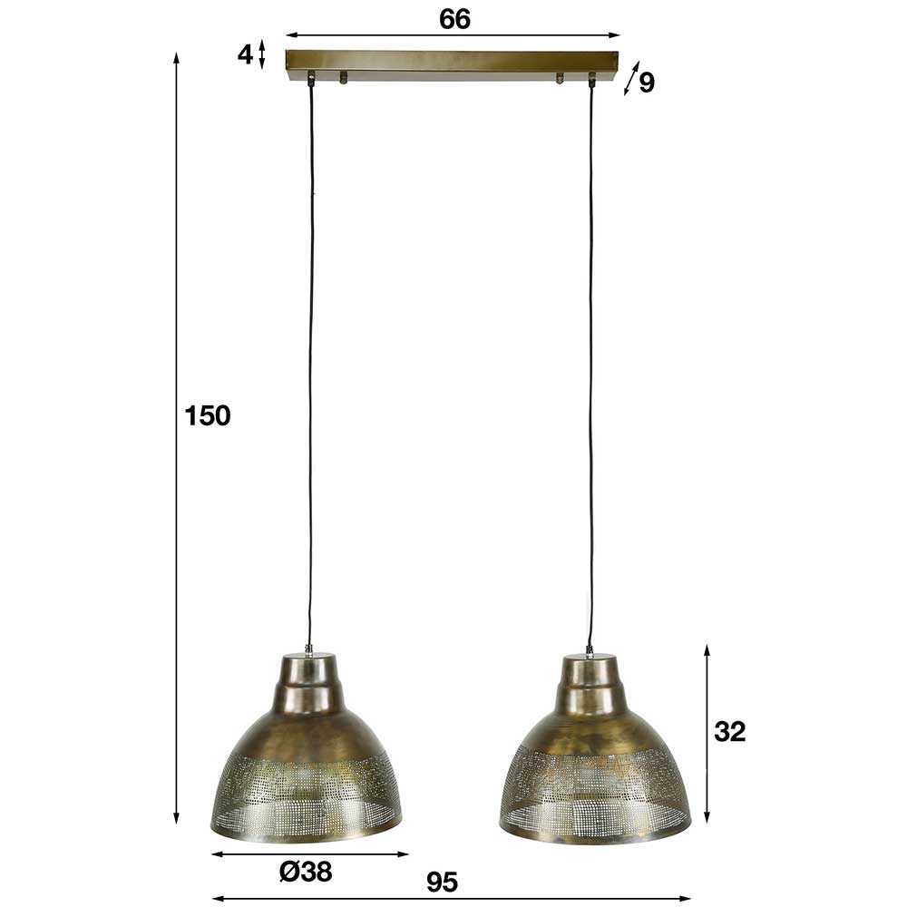 2-flammige Hängeleuchte in Bronze Antik - Jaines