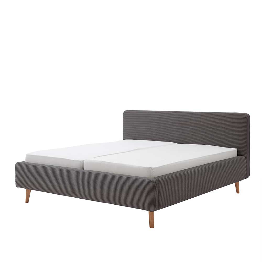 Graues Polsterbett mit Cord Bezug - Danae