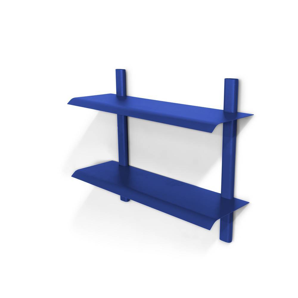 Blaues Metall-Wandregal mit zwei Ablageflächen, ideal für Bücher oder Dekoration – Yanik