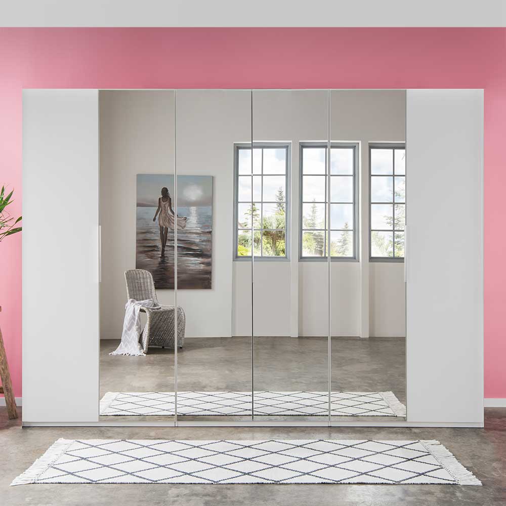 Weißer Schlafzimmerschrank mit Spiegeltüren und Falttüren, moderne Optik – Dastrata