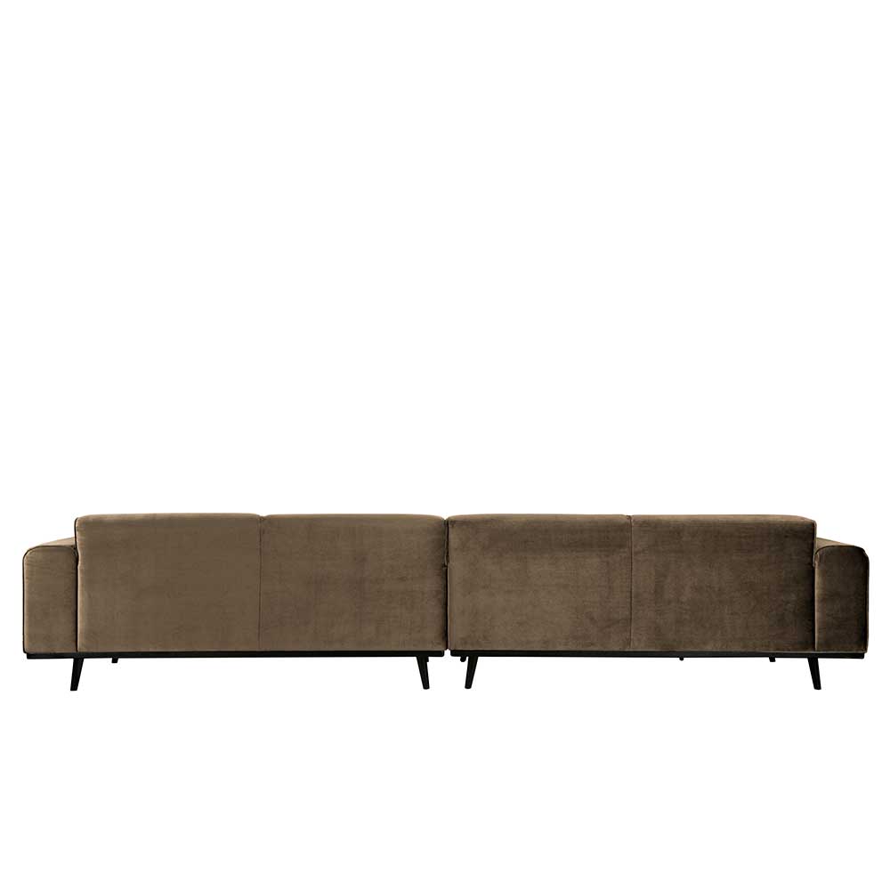 4-Sitzer Retro Couch in Taupe Samt - Valnut