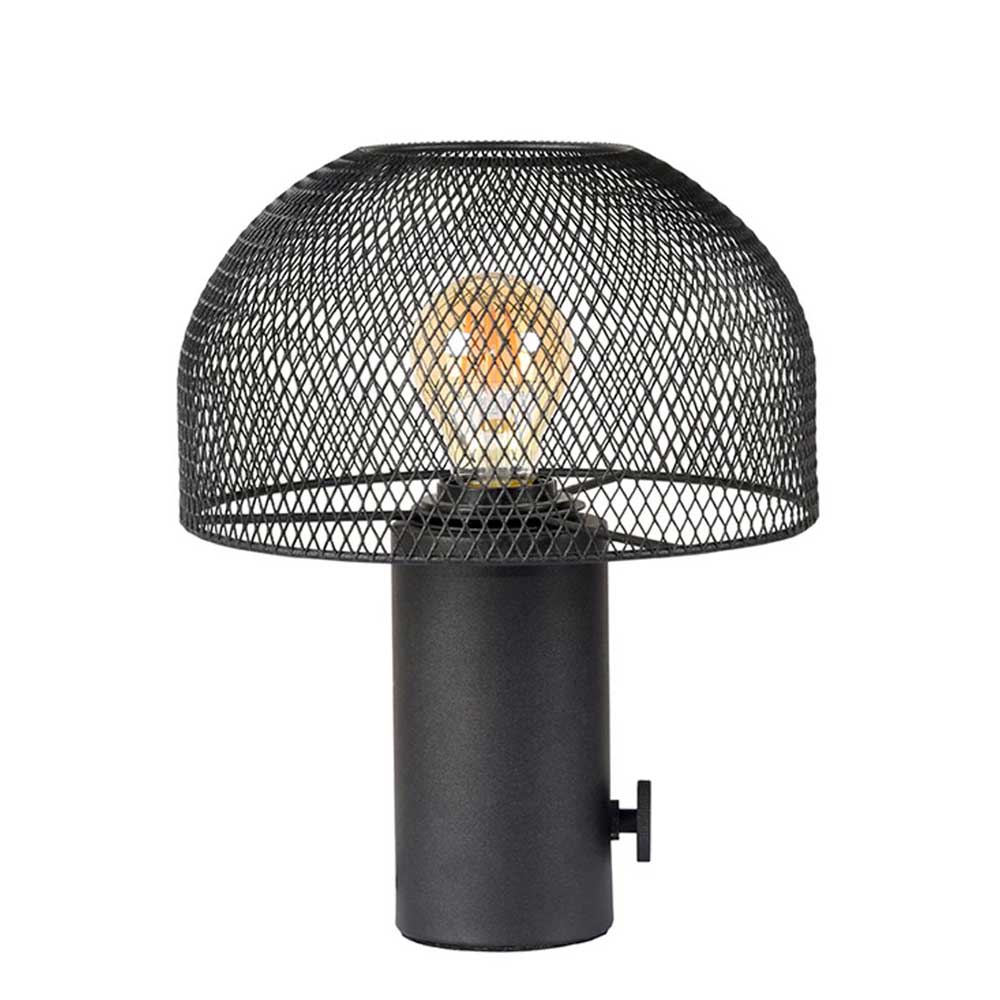 Pilz Design Tischlampe schwarz Metall mit Gitter Lampenschirm für Wohnzimmer – Janie