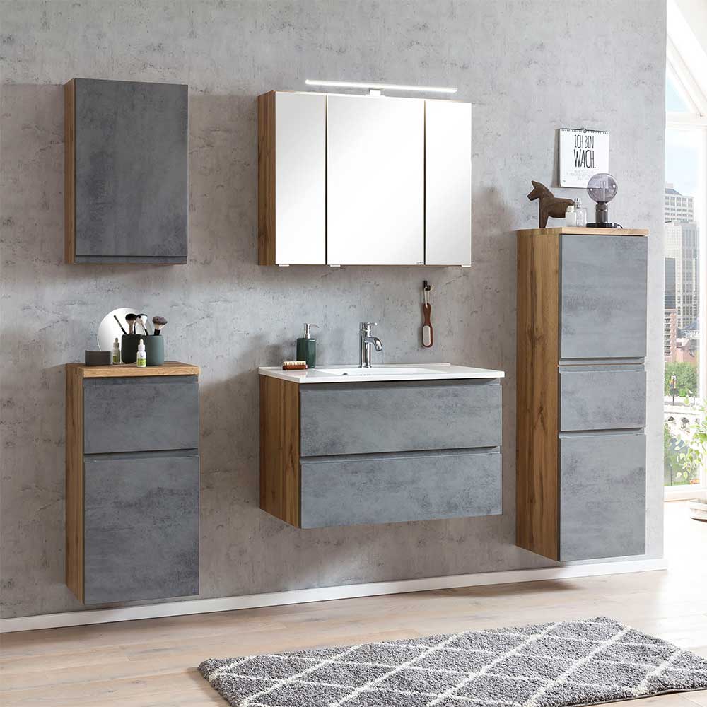 80 cm Waschtisch mit LED Spiegelschrank - Mia (zweiteilig)