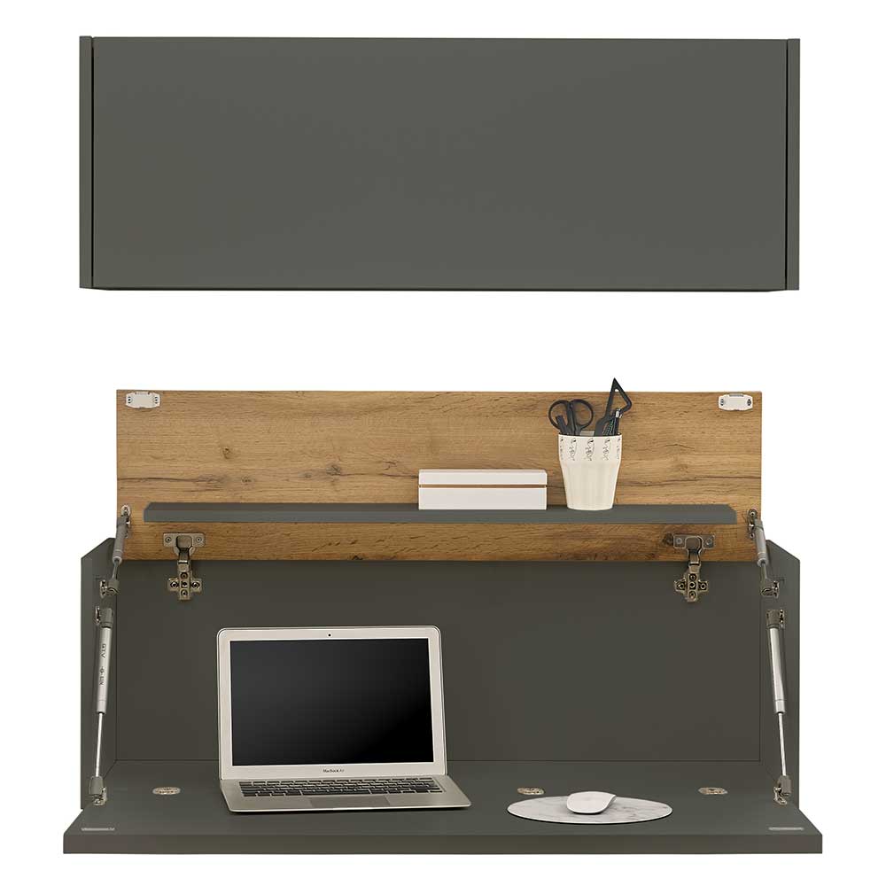 Design Home Office Möbel Set zweiteilig mit offenem Klappschreibtisch und Wandregal – Ahilav