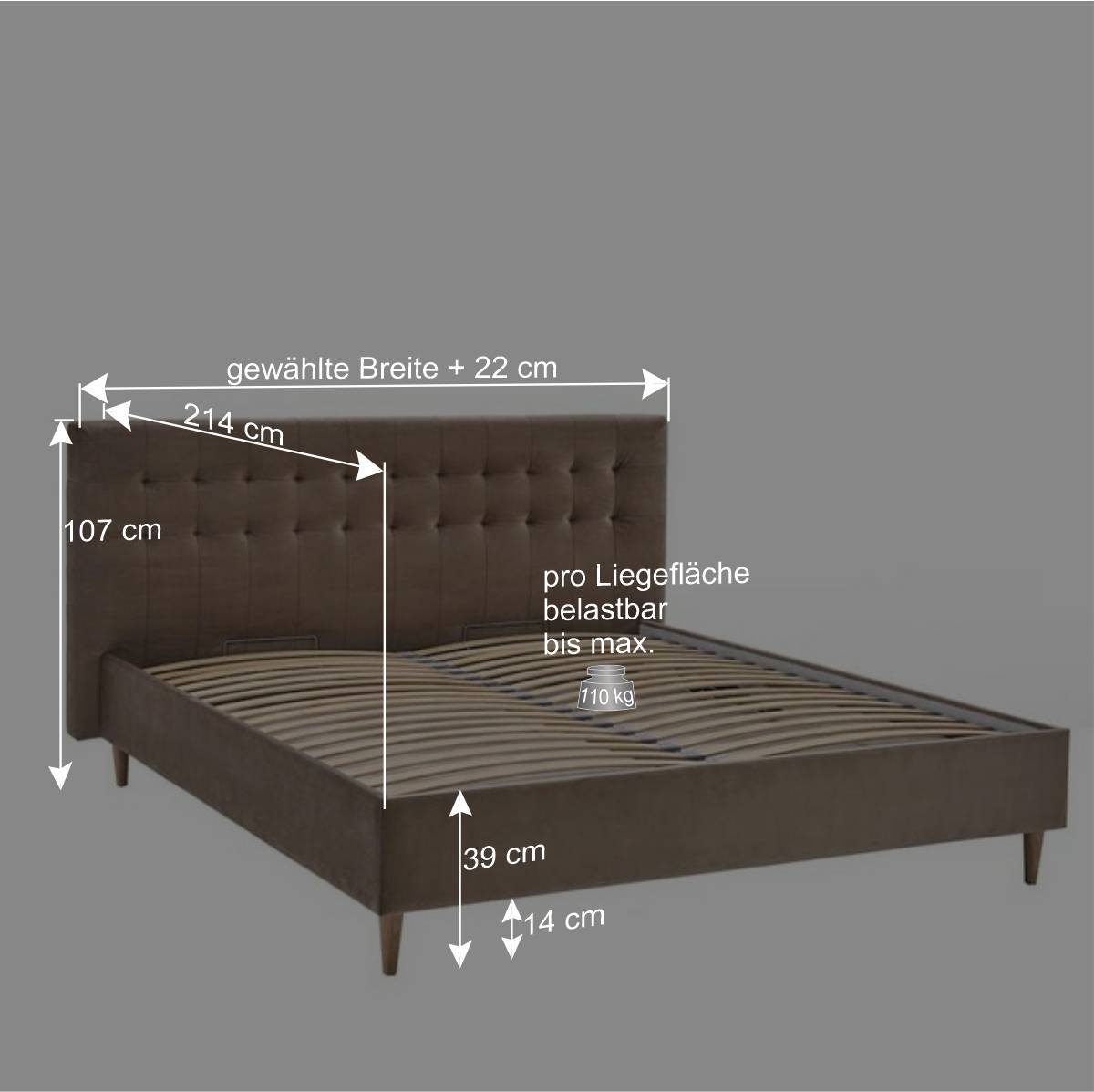 Stauraumbett in Taupe aus Samt - Ubaldo