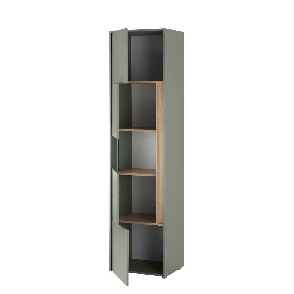 Schlanker Vitrinenschrank in Graugrün - Socotta