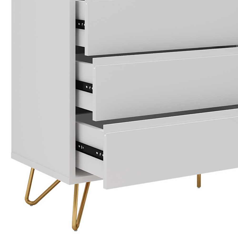 120x70x40 Weiße Kommode mit Metallfüßen in Gold - Pestrov