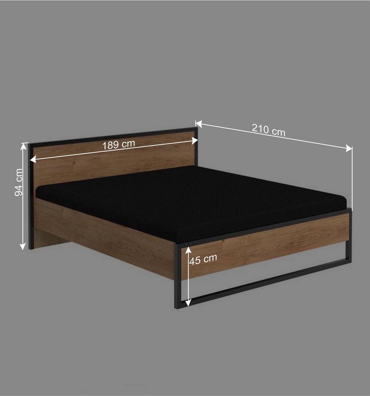 Schlafzimmer in Plankeneiche & Schwarzgrau - Bram (vierteilig)