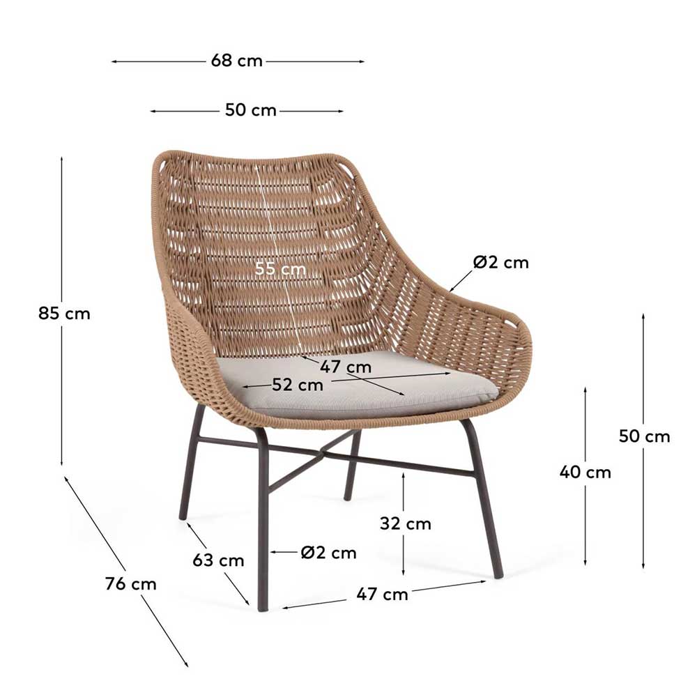 Loungestuhl aus Kordelgeflecht in Beige - Abecra (2er Set)