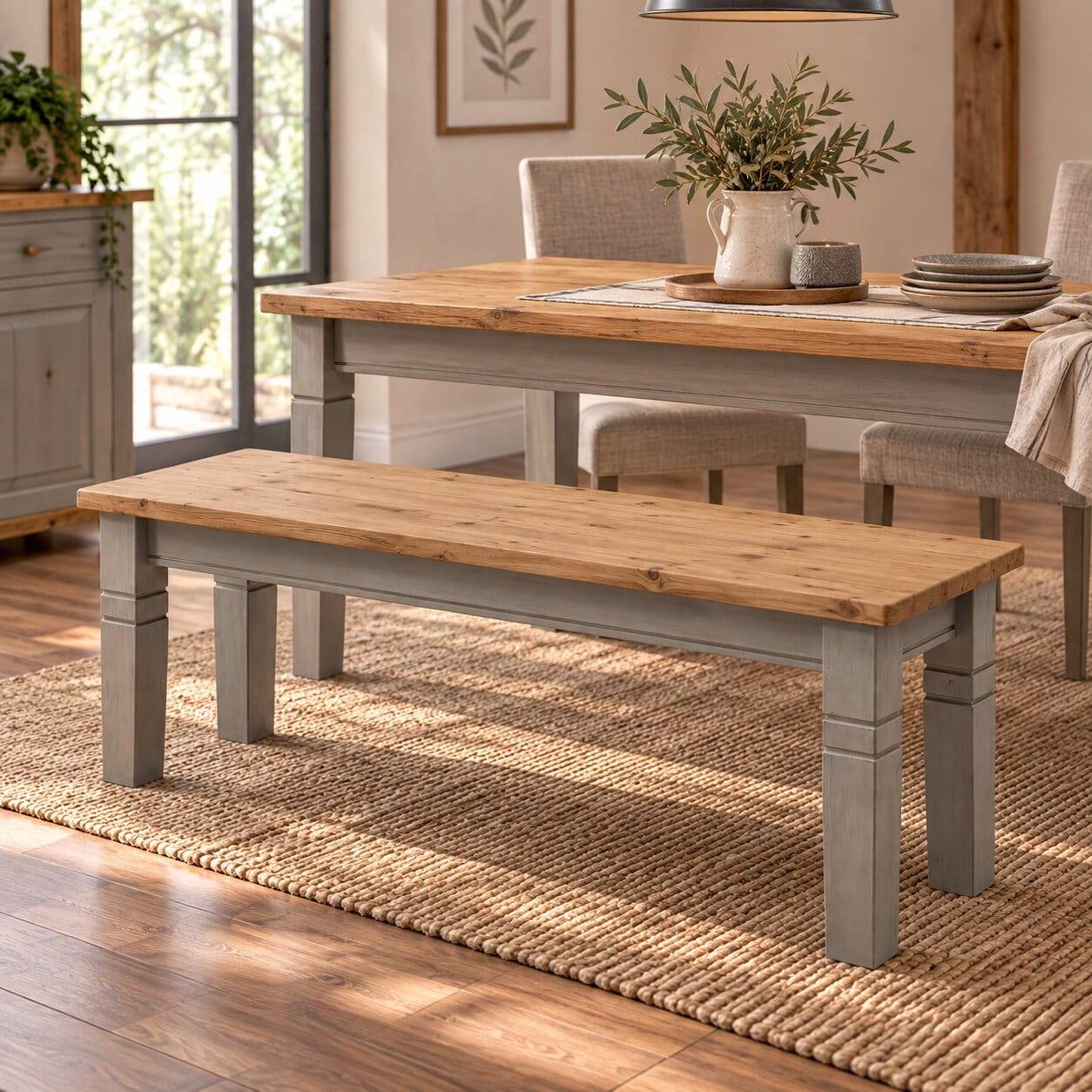 Holzbank Cempino in Grau Kiefer massiv