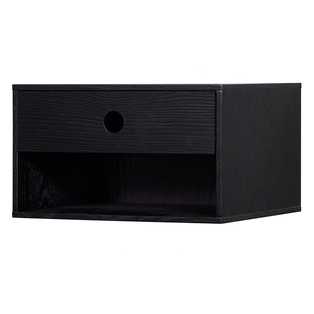 Elegante schwarze Hängenachttischkonsole mit Schublade und Ablagefach – Yalin