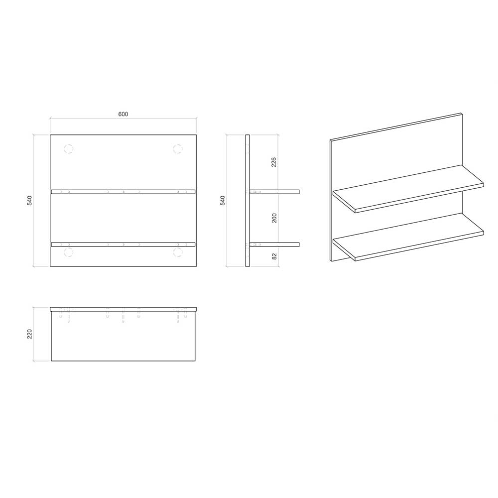 Bett in 140x200 mit Ablagen - Tramos (dreiteilig)