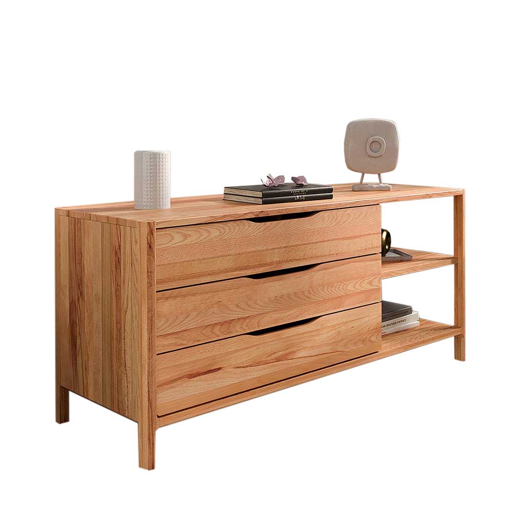 Modernes Holz Sideboard mit drei Schubladen und zwei offenen Regalfächern für zusätzlichen Stauraum – Lana