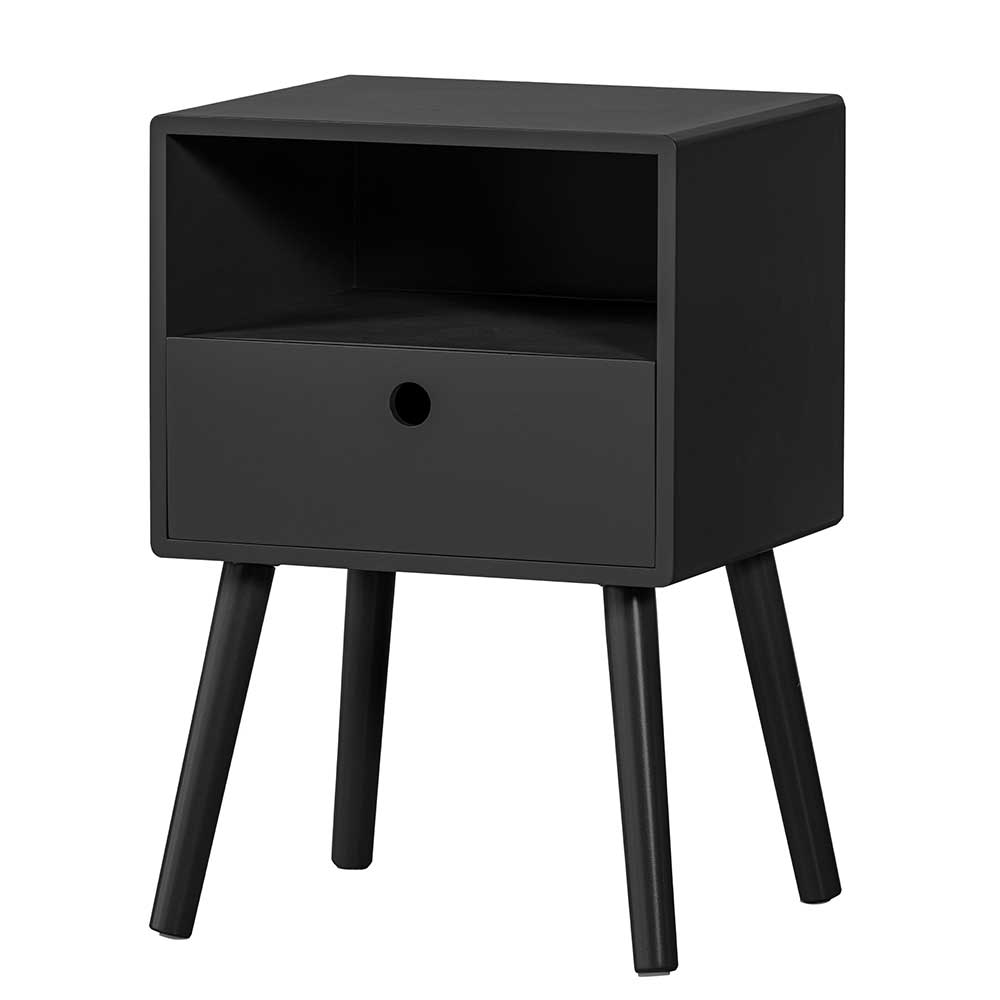 Scandi Chic Nachtkommode in Schwarz mit Ablagefach und Schublade für Schlafzimmer – Lemerzi