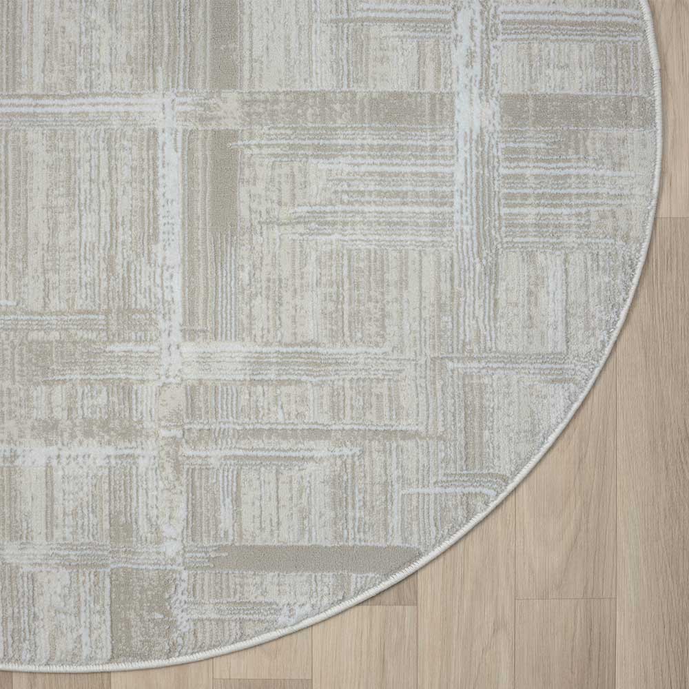 Runder Kurzflor Teppich in Creme und Beige - Miaoli
