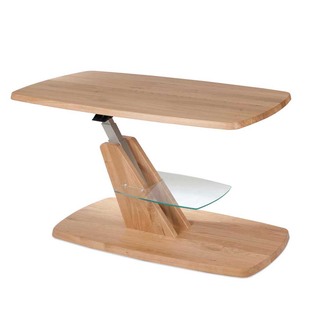 Design Wildeiche Couchtisch mit Glasablage - Liviano