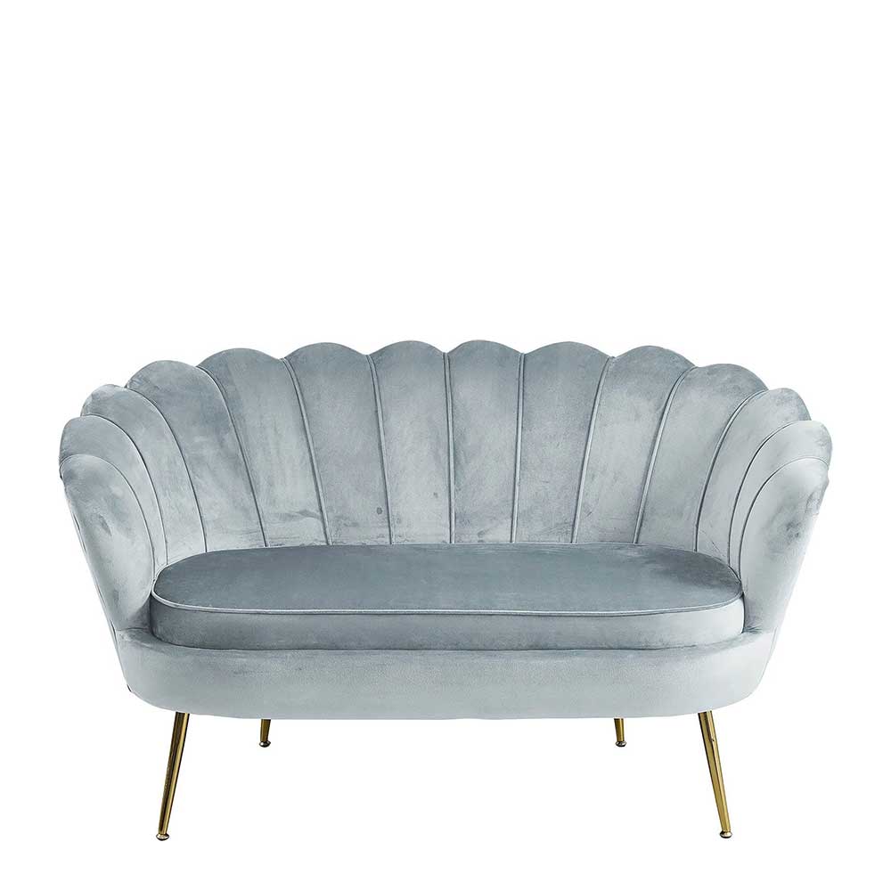 Retro Muschelsofa in Hellgrau & Gold - Govogna