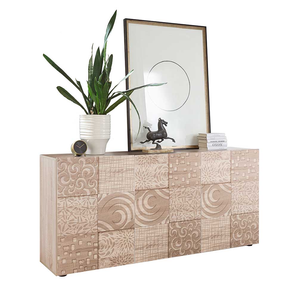 Modernes Sideboard mit geschlossenen, kunstvoll bedruckten Türen und viel Stauraum für Wohnzimmer – Bielvas