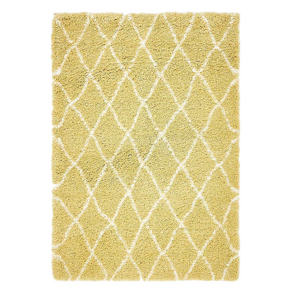 Hochflor Teppich Läufer in Gelb und Creme - Luzifania